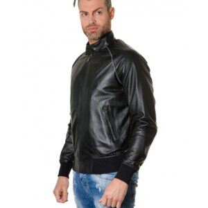 1066 black colour leather bomber jacket smooth aspect 1 2