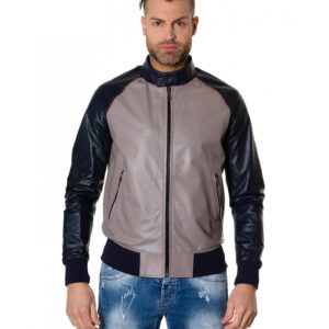 1066 greyblue colour leather bomber jacket smooth aspect 5