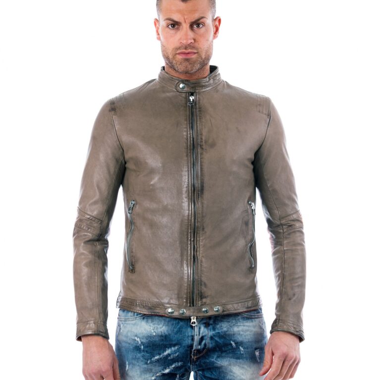 888 grey vintage effect lamb leather jacket 5