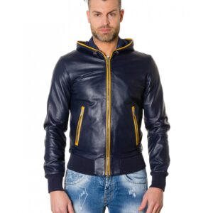biancolino blueyellow colour lamb leather hooded jacket smooth aspect 8