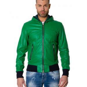 biancolino greenblue colour lamb leather hooded jacket smooth aspect 6