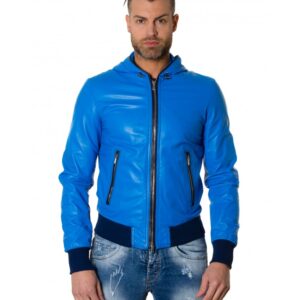 biancolino light blue colour lamb leather hooded jacket smooth aspect 6