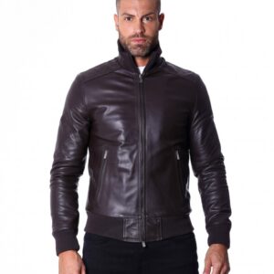 bomber brown nappa lamb leather jacket