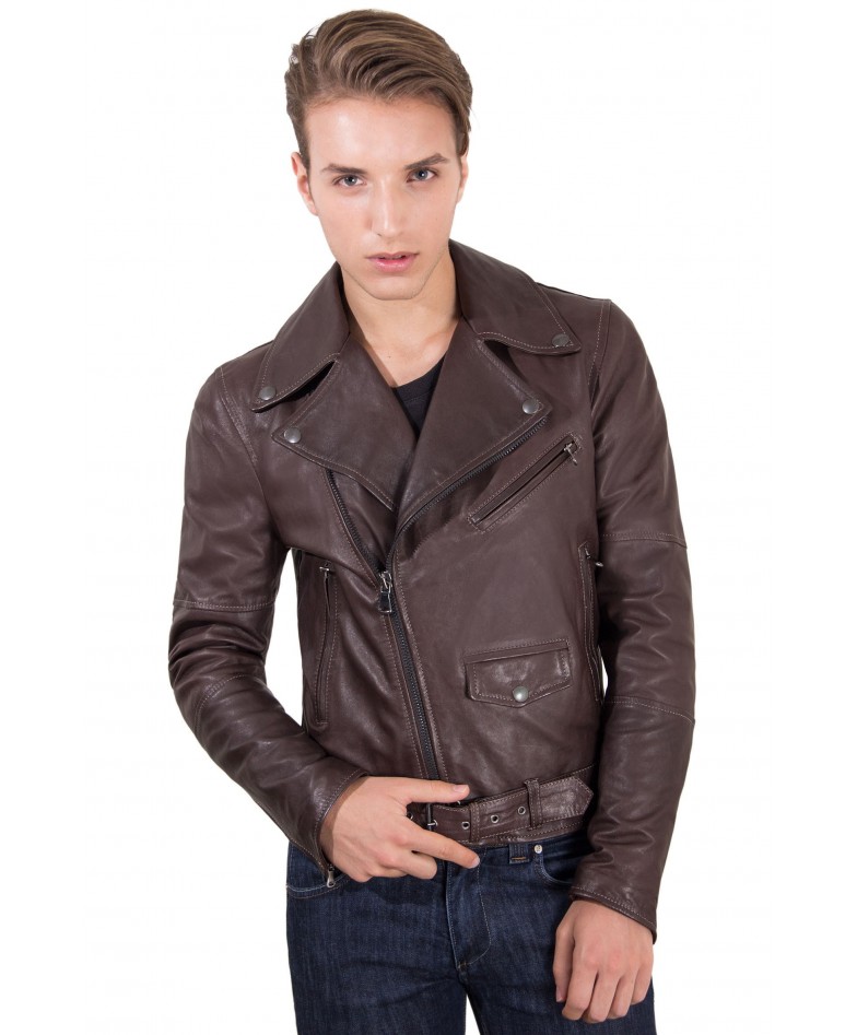 brown perfecto lamb belted leather biker jacket