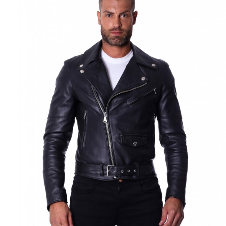chiod in pelle uomo biker cerniera trasversale colore nero chiodo perfecto primavera estate 6