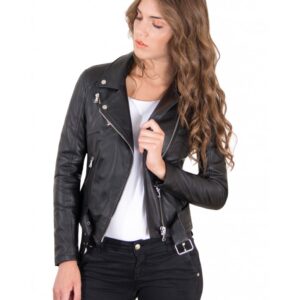 chiodo in pelle da donna modello biker con cintura colore nero chiodo perfecto collezione donna autunno inverno 1 3