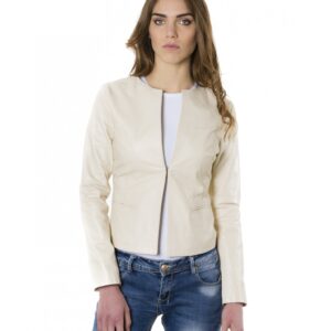clear beige color lamb leather round neck jacket 6