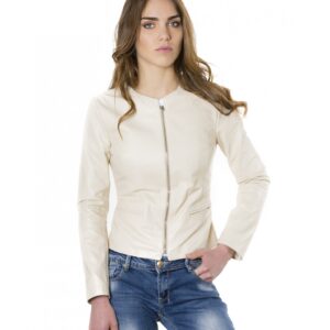 clear beige colour lamb leather round neck jacket