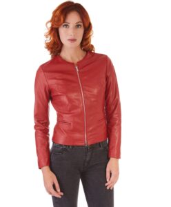 clear yellow color lamb leather round neck jacket 7