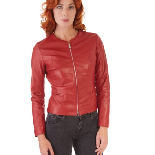 clear yellow color lamb leather round neck jacket 7