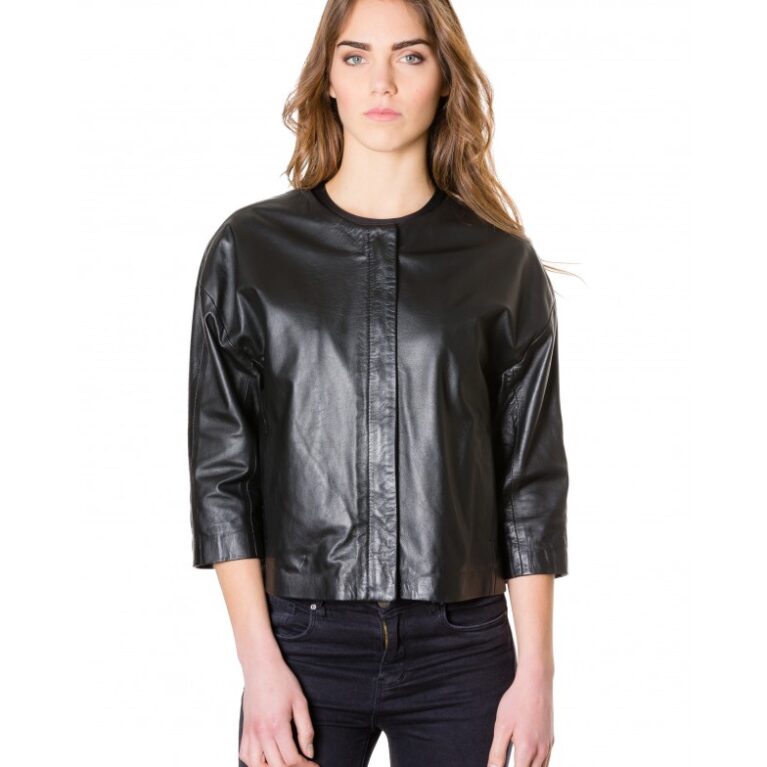 debo black colour woman lamb leather jacket smooth effect