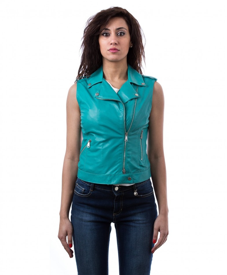 emerald green real lambskin sleeveless biker jacket artisan gilet edition