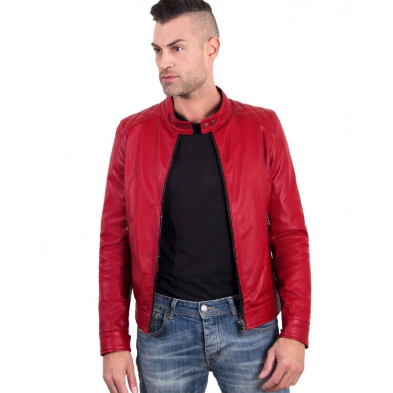 emiliany trap red color nappa lamb quilted leather biker jacket 2 1