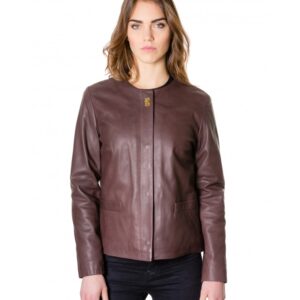 f102 black colour woman lamb leather jacket smooth effect 6
