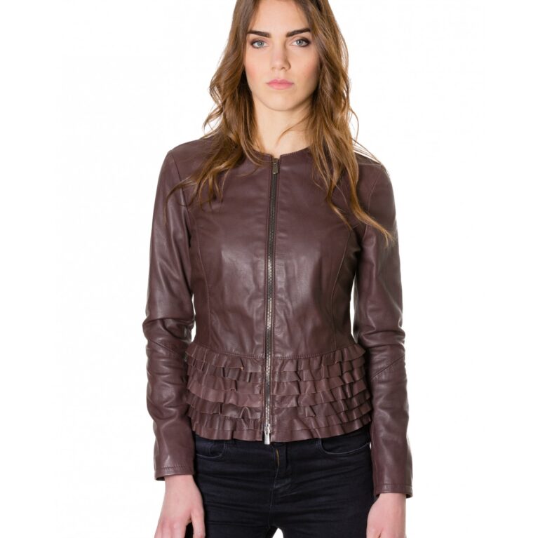 f105 green color nappa lamb leather rouches jacket smooth effect