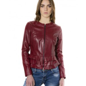 f105bl bordeaux color nappa lamb leather jacket with flounces 5