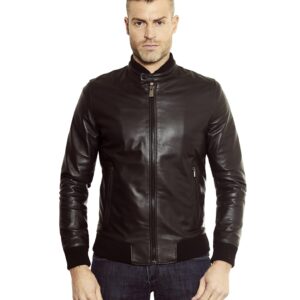 gaudi black colour letaher bomber jacket smooth aspect 4