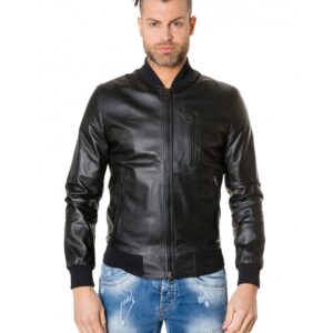 gaudil black colour letaher bomber jacket smooth aspect 5