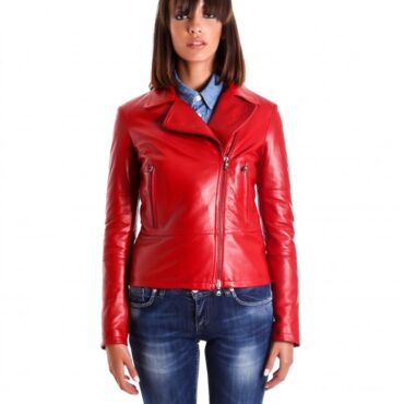 giacca in pelle biker chiodo cerniera trasversale colore rosso ilaria 8