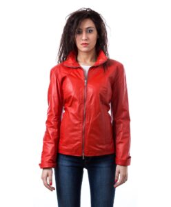 giacca in pelle comfort fit da donna con collo camicia color rosso sasha collezione donna primavera estate 5