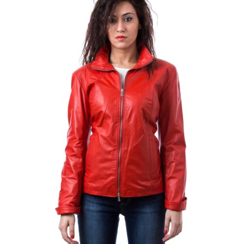giacca in pelle comfort fit da donna con collo camicia color rosso sasha collezione donna primavera estate 5