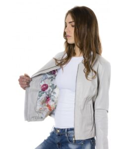 giacca in pelle comfort fit da donna con zip centrale e girocollo color ghiaccio p151 1 2