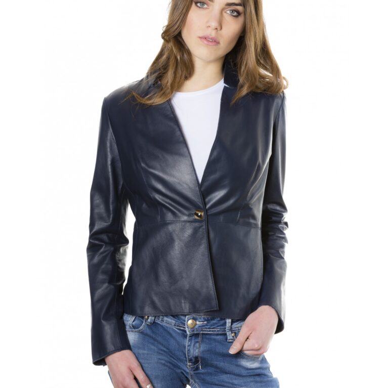 giacca in pelle da donna modello blazer colore blu f101