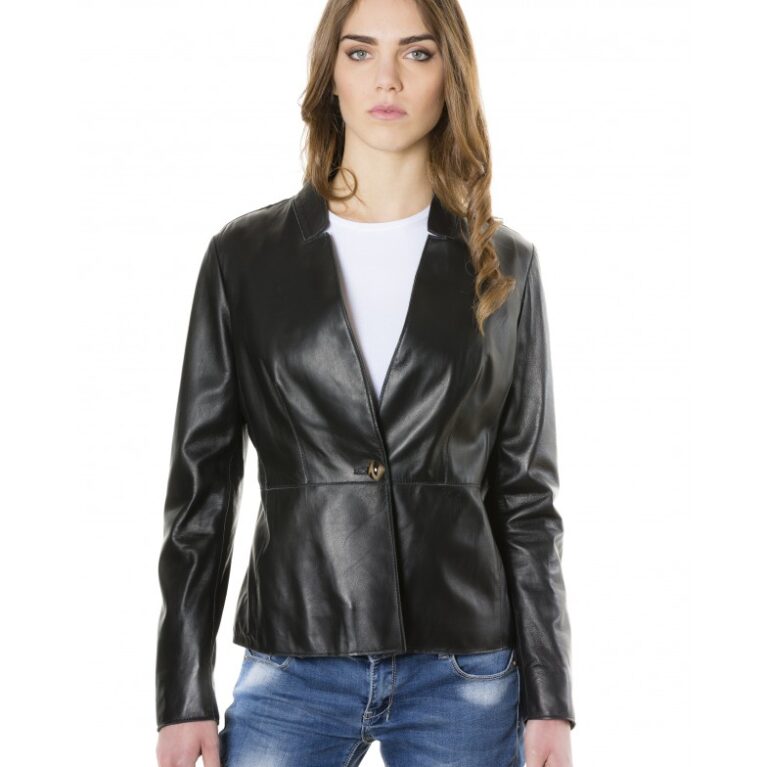 giacca in pelle da donna modello blazer colore nero f101 collezione donna primavera estate