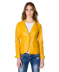 giacca in pelle da donna modello blazer due bottoni colore giallo 6