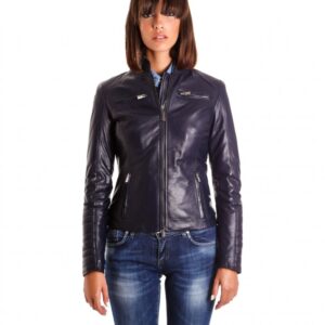 giacca in pelle da donna modello chiodo biker trapuntata colore blu m890 5