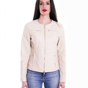 giacca in pelle da donna modello chiodo biker trapuntata e girocolloblu m890 6