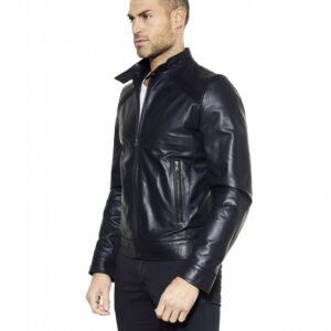 giacca in pelle da uomo con impunture sulle spalle blu emy collezione uomo primavera estate 2 1