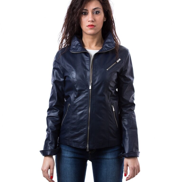giacca in pelle donna collo camicia colore nero mesia 5