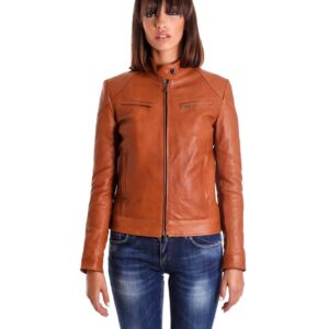 giacca in pelle donna modello chiodo biker con impunture cuoio mia 5