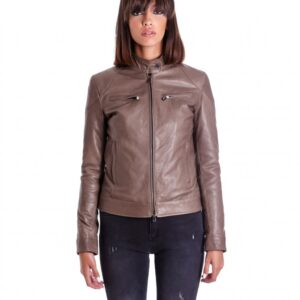 giacca in pelle donna modello chiodo biker con impunture fumo mia 4