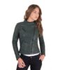 giacca in pelle donna modello chiodo biker con zip trasversale colore verde karim collezione donna autunno inverno 7
