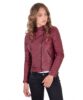 giacca in pelle donna modello chiodo biker con zip trasversale colore vinaccio karim collezione donna autunno inverno 5