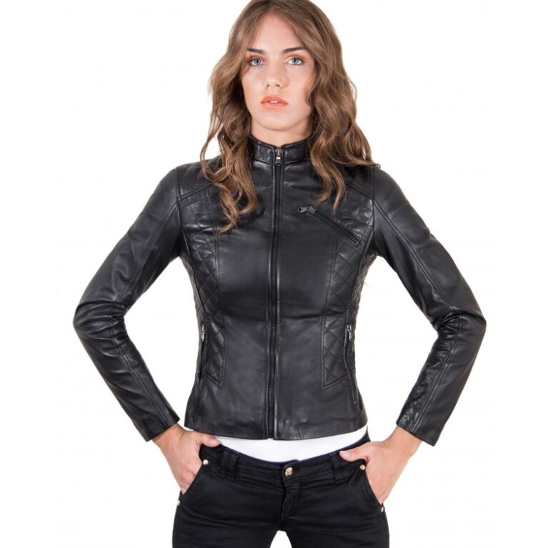giacca in pelle donna trapuntata modello chiodo biker colore nero geny collezione donna autunno inverno 6