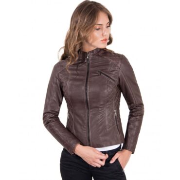 giacca in pelle donna trapuntata modello chiodo biker colore testa di moro geny collezione donna autunno inverno 6
