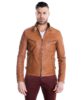 giacca in pelle modello biker con fibbia al collo e carre slim fit cuoio daniel 1 2