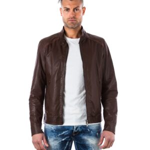 giacca in pelle traforata da uomo modello biker collo mao colore moro emiliany 5 1