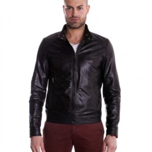 giacca in pelle traforata da uomo modello biker collo mao colore nero emiliany 5