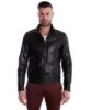 giacca in pelle traforata da uomo modello biker collo mao colore nero emiliany 5