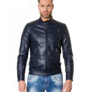 giacca in pelle uomo trapuntata vera pelle di agnello biker colore nero u411 2 4