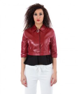 giacchino corto in pelle donna collo camicia rosso vera 5