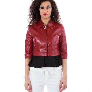 giacchino corto in pelle donna collo camicia rosso vera 5