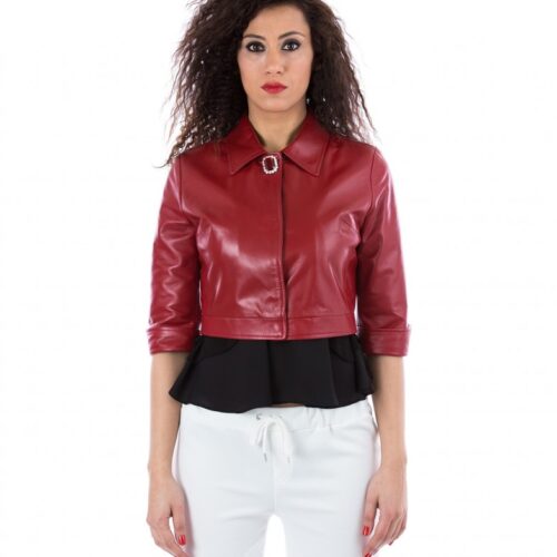 giacchino corto in pelle donna collo camicia rosso vera 5