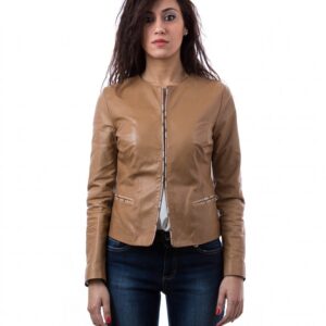 giacchino corto in pelle donna girocollo cuoio clear bicolor 4