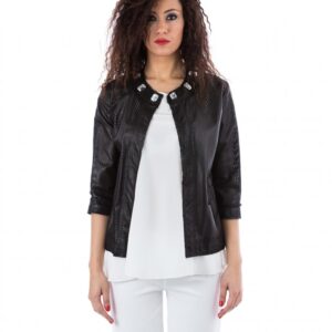 giacchino in pelle traforata donna nero soprabito emma 6