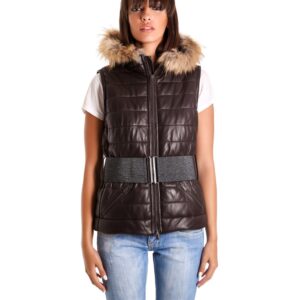 gilet in pelle con cappuccio in murmasky e cintura in vita colore marrone f201 4